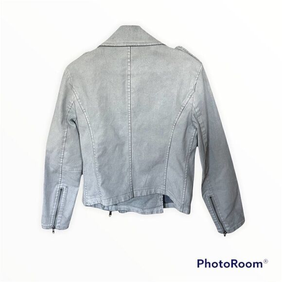 Armani Exchange Blue Full Zip White Washed Denim Cropped Moto  Jacket Size XS - Picture 2 of 10